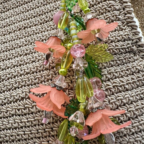 NEW - Handmade - Floral, Beaded Purse/Bag Charm - Picture 4 of 11